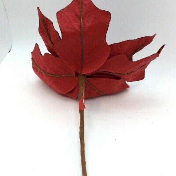 2 Red Poinsettia Felt Christmas Pick Ornament Flower Arrangement - Picture 3 of 4